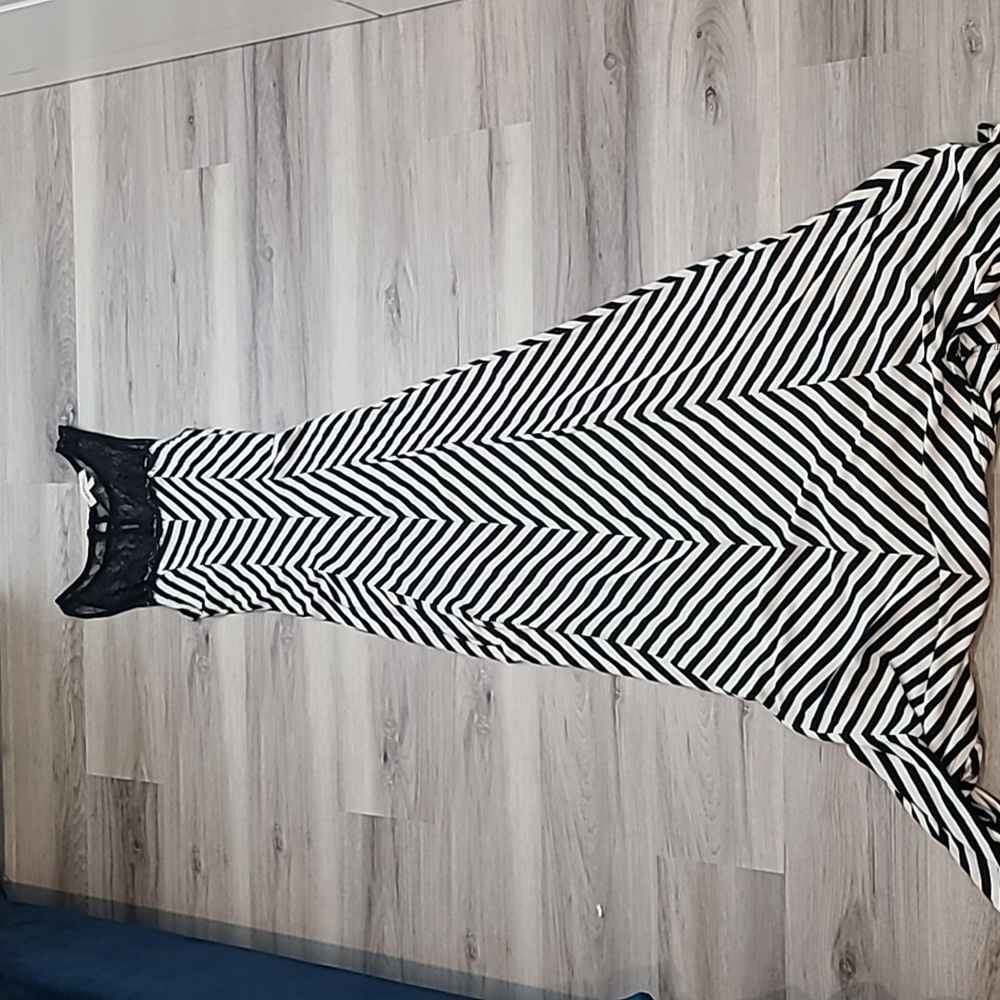 Formal maxi dress black white lace stripes